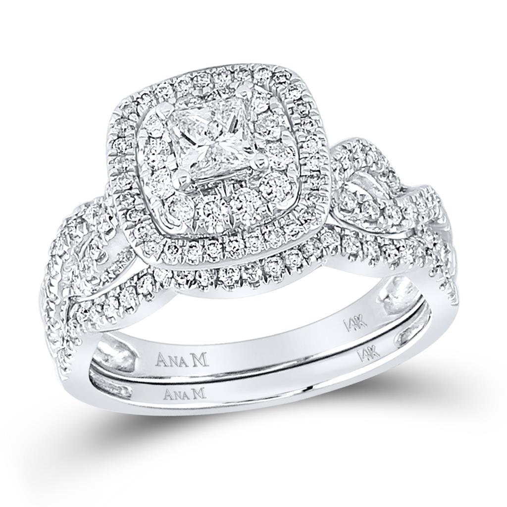 14k White Gold Princess Diamond Bridal Wedding Ring Set 1 Cttw (Certified)