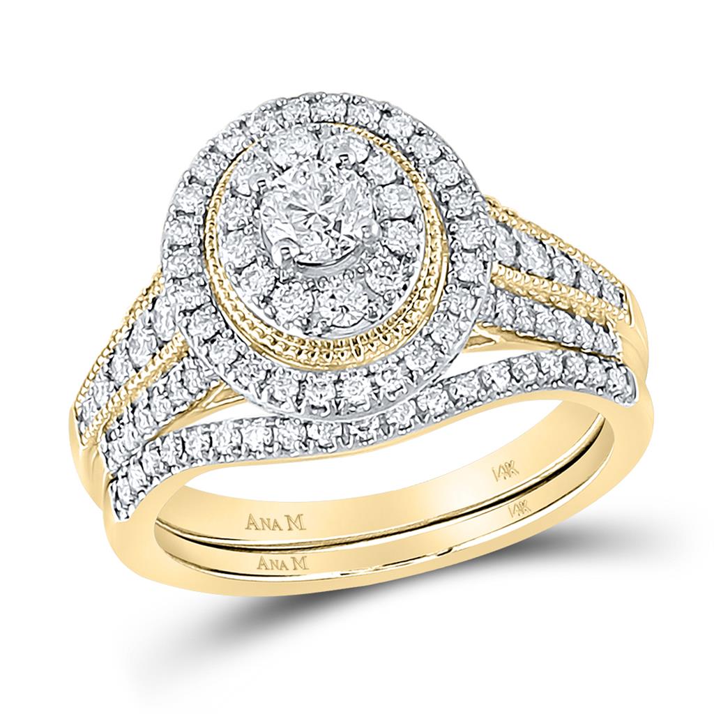 14k Yellow Gold Round Diamond Bridal Wedding Ring Set 1 Cttw (Certified)