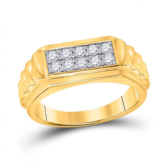 10k Yellow Gold Round Diamond Ribbed Flat Top Band Ring 1/2 Cttw