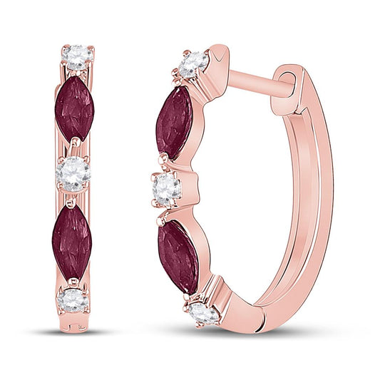 14k Rose Gold Marquise Ruby Diamond Hoop Earrings 1/2 Cttw