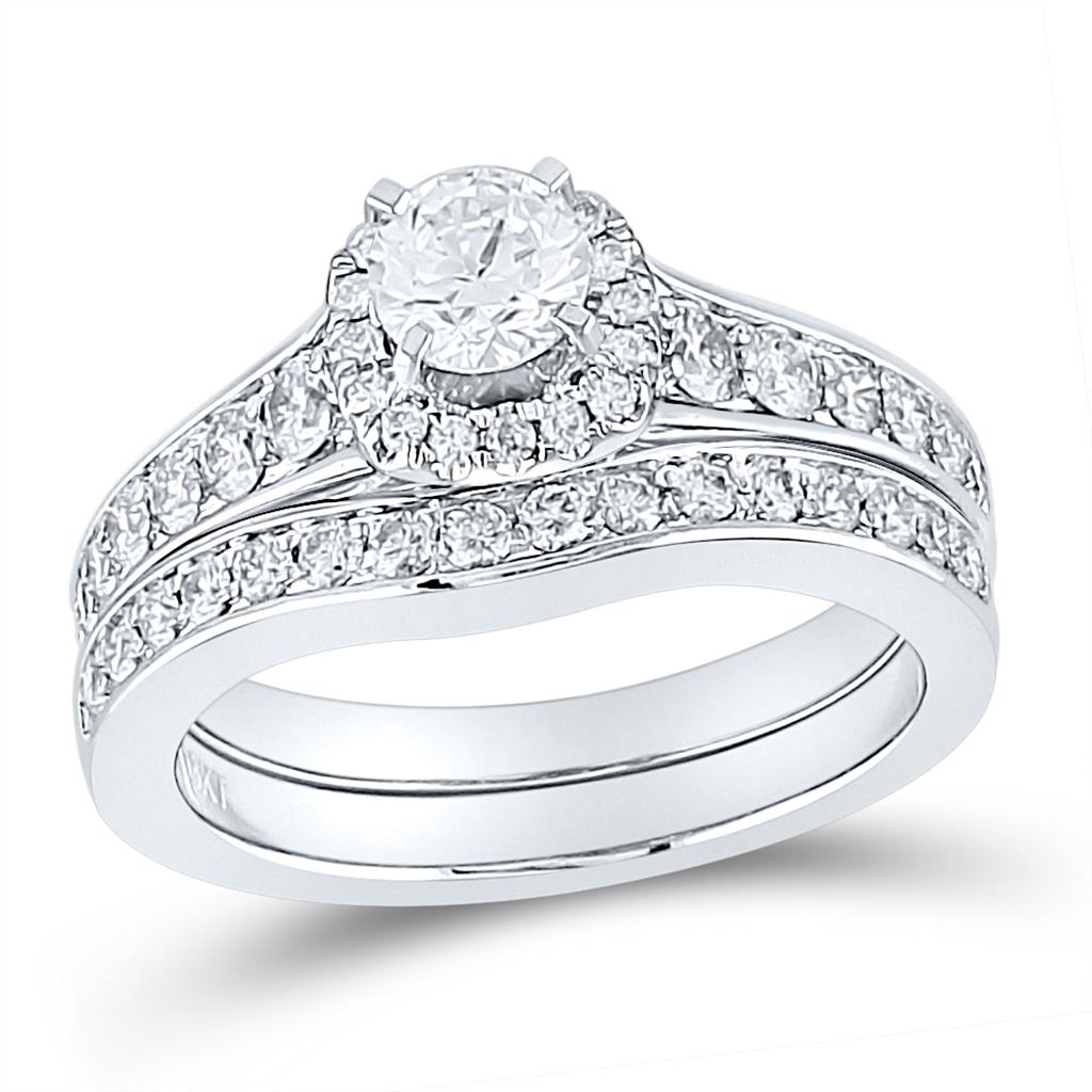 Certified 1 1/4 Ct. Round Diamond Bridal Engagement Ring Set in 14K White Gold