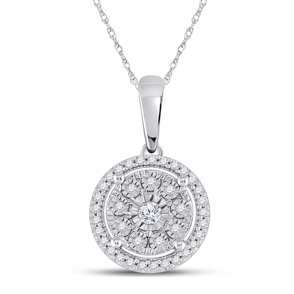 14k White Gold Round Diamond Fashion Cluster Pendant 1/6 Ctw