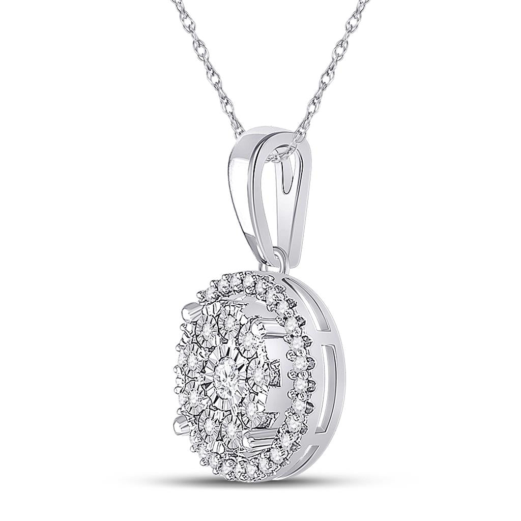 14k White Gold Round Diamond Fashion Cluster Pendant 1/6 Ctw