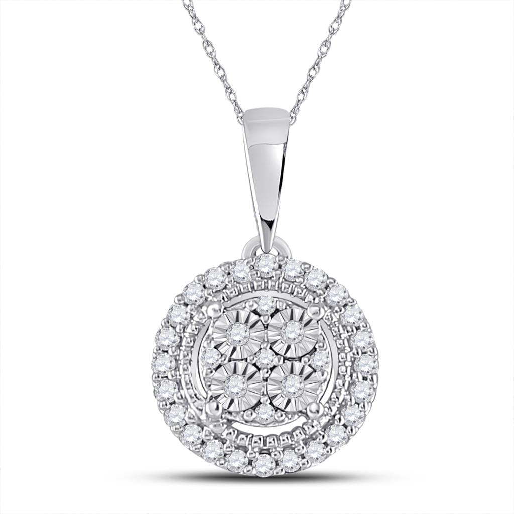 14k White Gold Round Diamond Fashion Cluster Pendant 1/10 Ctw