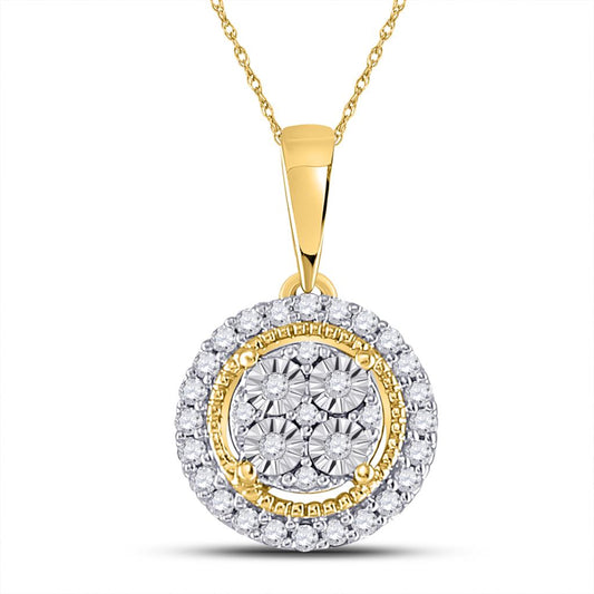 10k Yellow Gold Round Diamond Fashion Cluster Pendant 1/10 Cttw