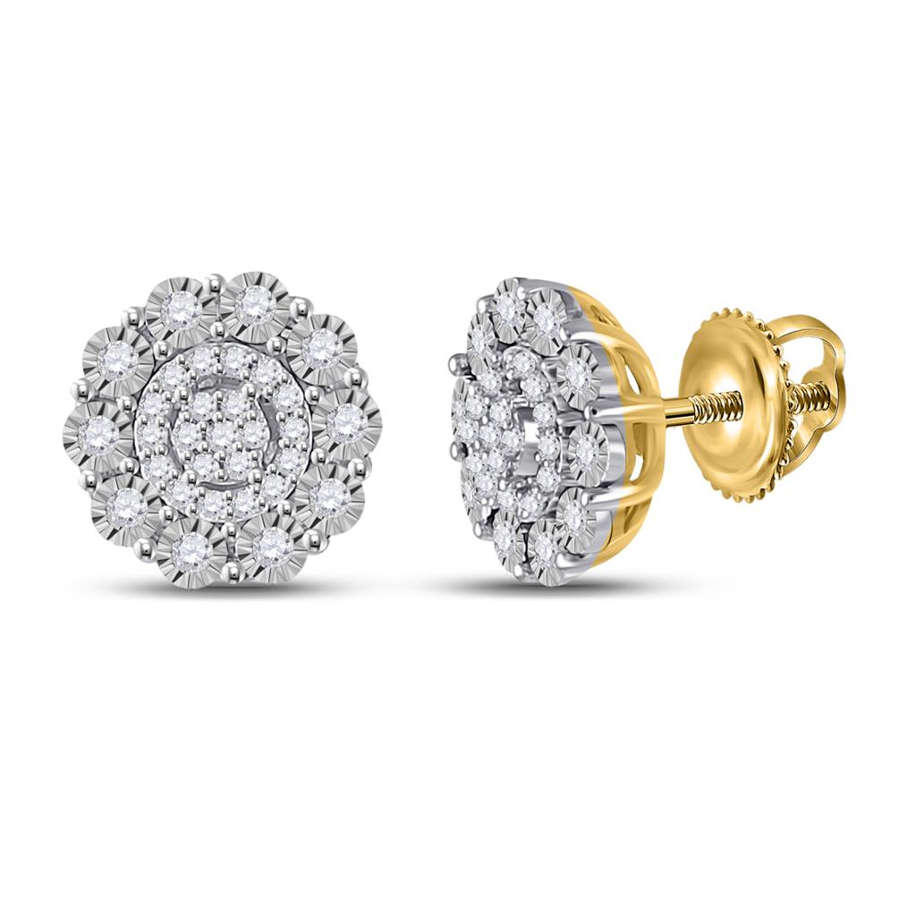 10k Yellow Gold Round Diamond Cluster Earrings 1/5 Cttw