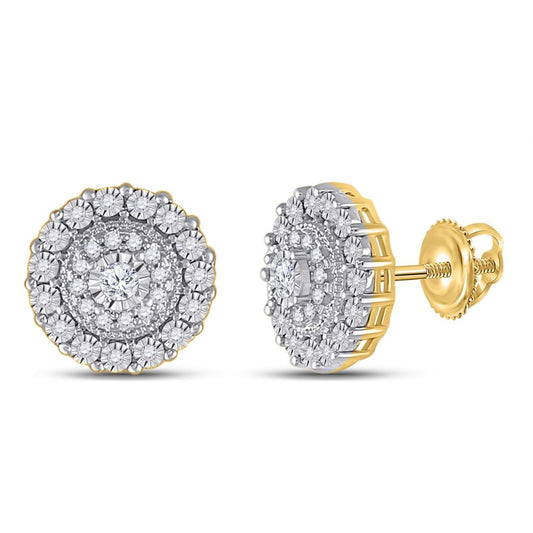 10k Yellow Gold Round Diamond Fashion Cluster Earrings 1/5 Cttw