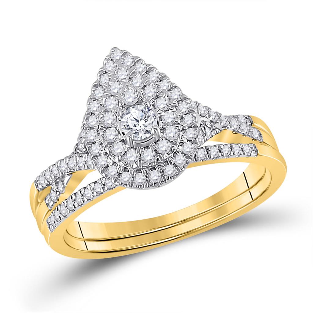 10k Yellow Gold Round Diamond Bridal Wedding Ring Set 1/2 Cttw