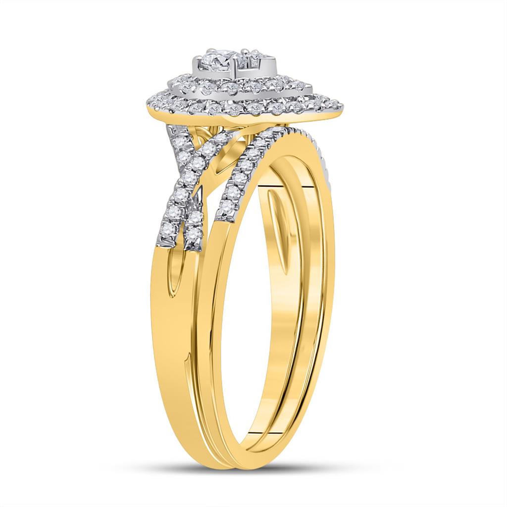 10k Yellow Gold Round Diamond Bridal Wedding Ring Set 1/2 Cttw