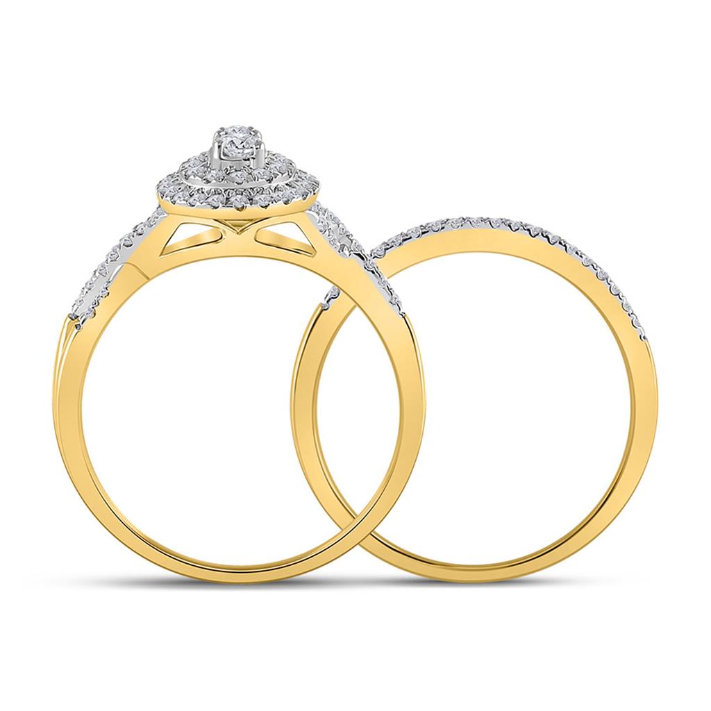 10k Yellow Gold Round Diamond Bridal Wedding Ring Set 1/2 Cttw