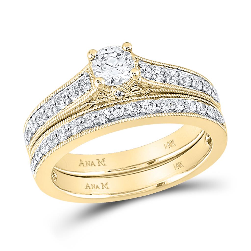 14k Yellow Gold Round Diamond Bridal Wedding Ring Set 3/4 Cttw (Certified)