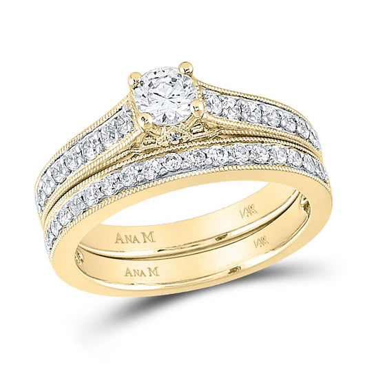 14k Yellow Gold Round Diamond Bridal Wedding Ring Set 3/4 Cttw (Certified)