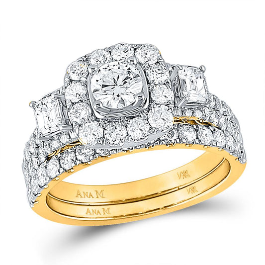 14k Yellow Gold Round Diamond Bridal Wedding Ring Set 2 Cttw (Certified)