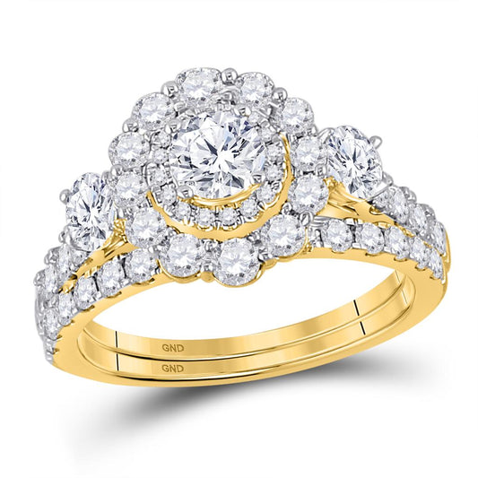 14k Yellow Gold Round Diamond Bridal Wedding Ring Set 2 Cttw (Certified)