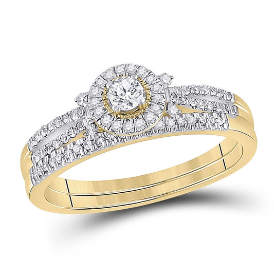 10k Yellow Gold Round Diamond Bridal Wedding Ring Set 1/3 Cttw