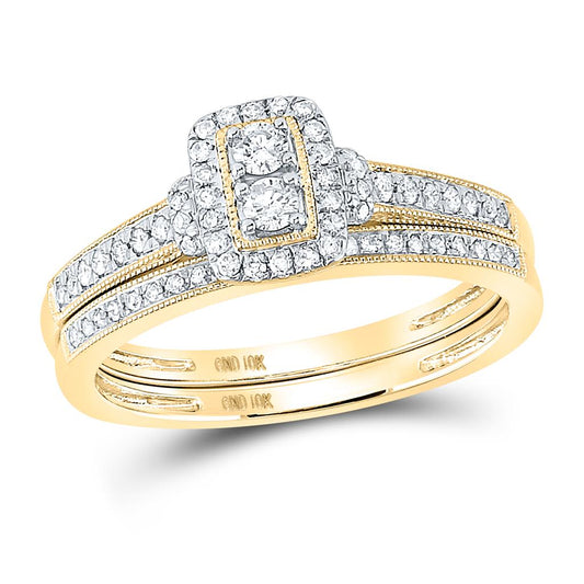 10k Yellow Gold Round Diamond Bridal Wedding Ring Set 1/3 Cttw