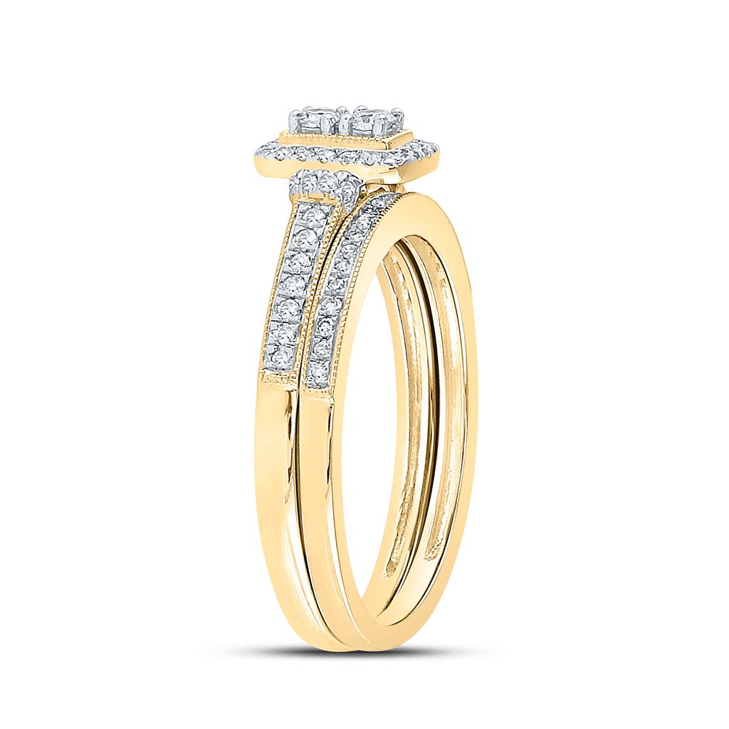 10k Yellow Gold Round Diamond Bridal Wedding Ring Set 1/3 Cttw