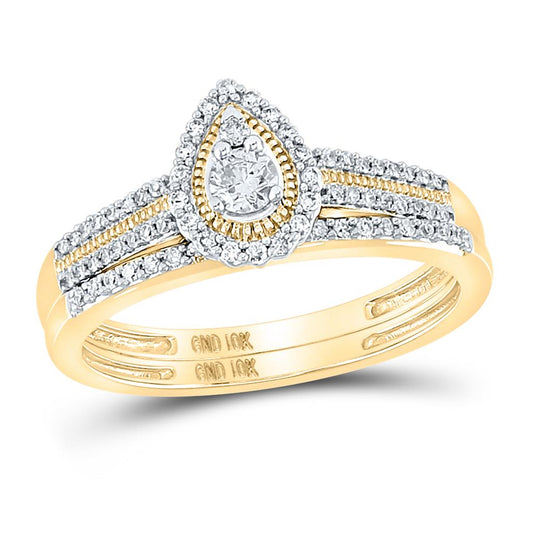 10k Yellow Gold Round Diamond Bridal Wedding Ring Set 1/3 Cttw