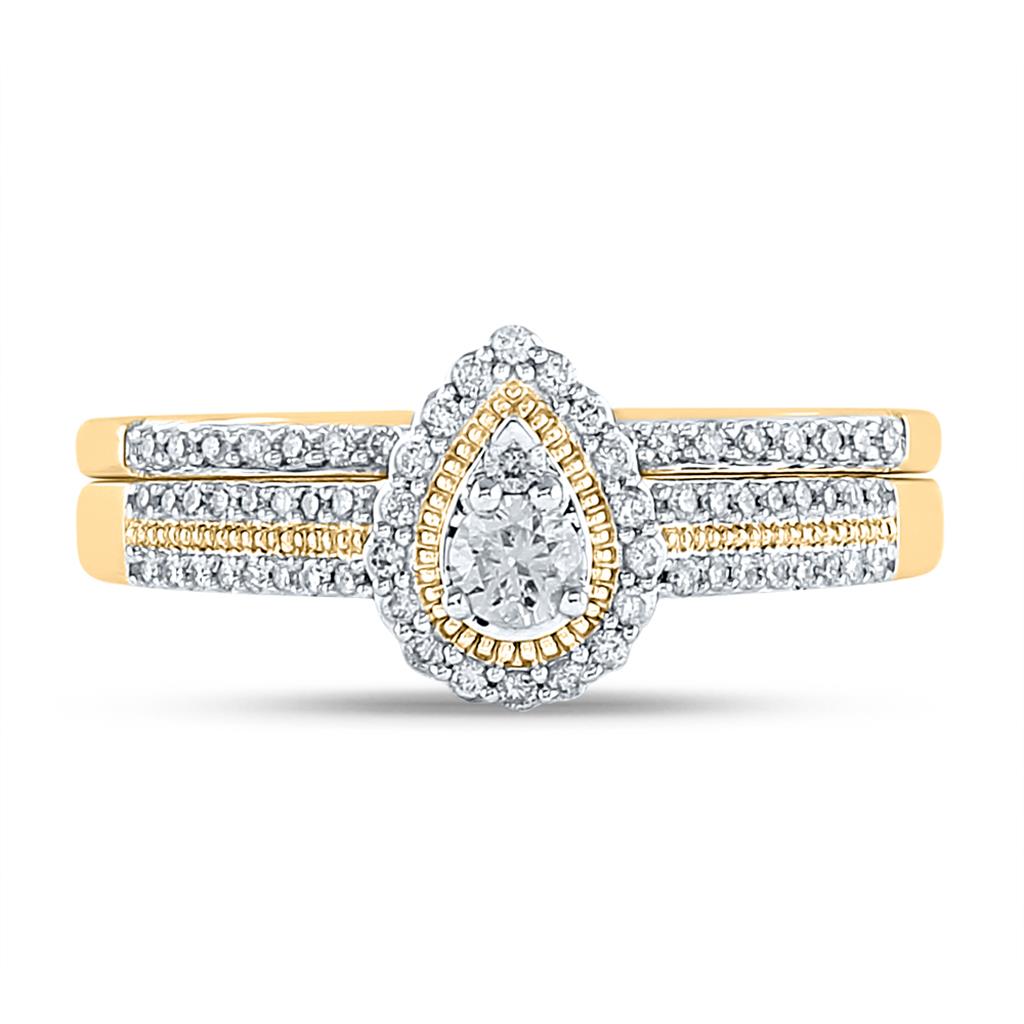 10k Yellow Gold Round Diamond Bridal Wedding Ring Set 1/3 Cttw