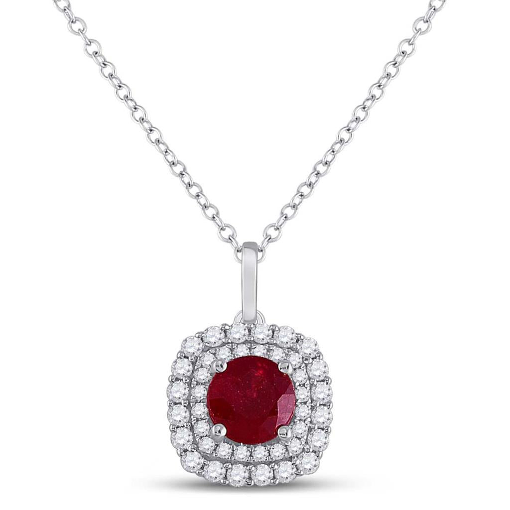 14k White Gold Round Ruby Diamond Solitaire Pendant 1 Cttw