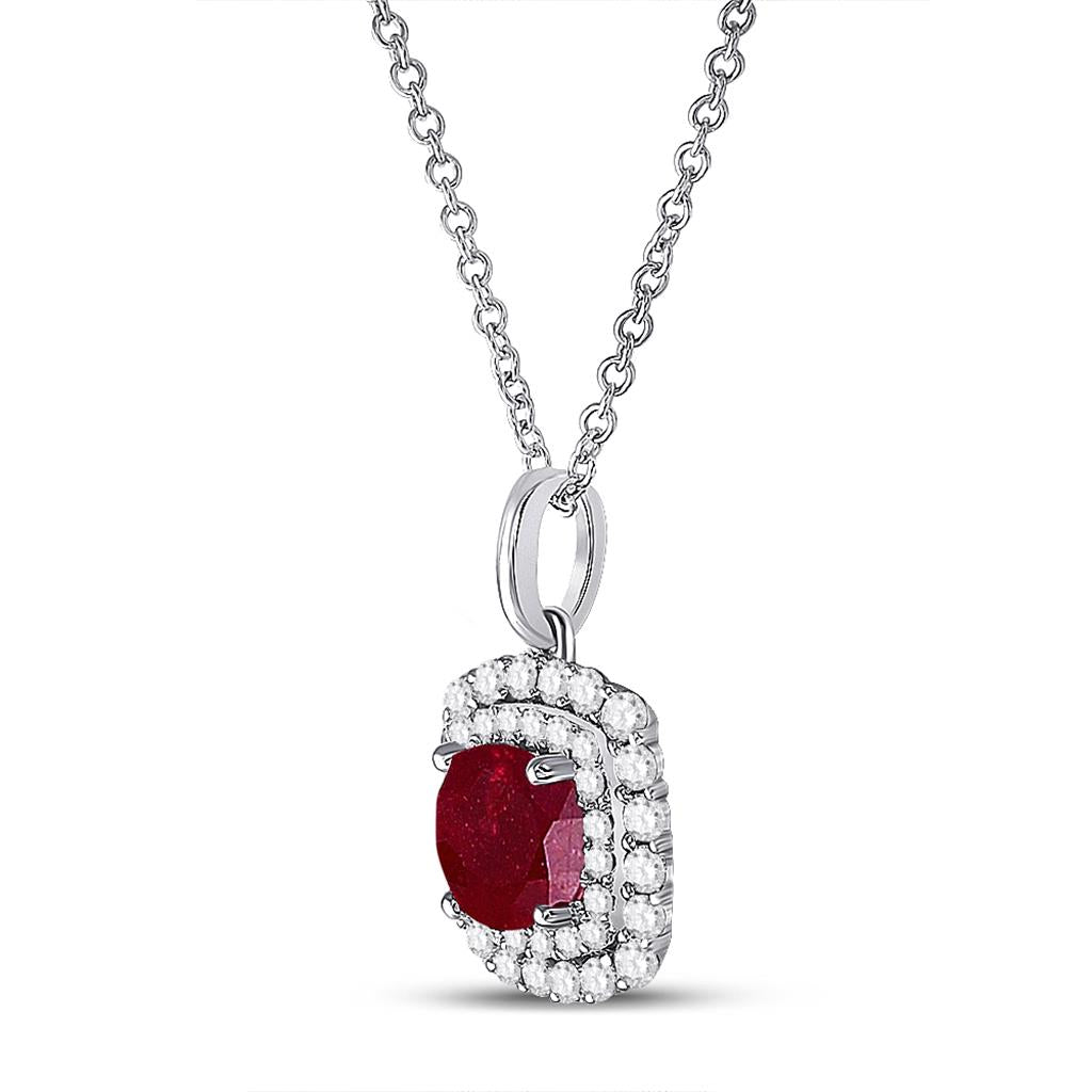 14k White Gold Round Ruby Diamond Solitaire Pendant 1 Cttw