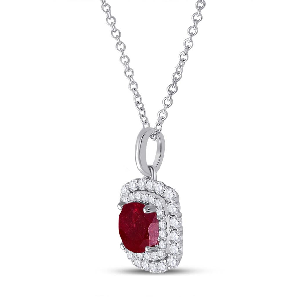 14k White Gold Round Ruby Diamond Solitaire Pendant 1 Cttw