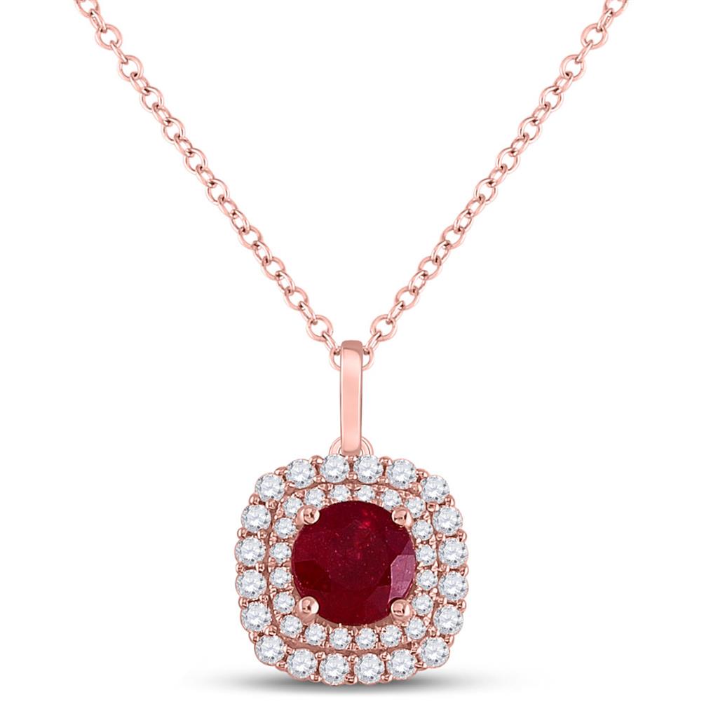 14k Rose Gold Round Ruby Solitaire Pendant 1-3/8 Cttw