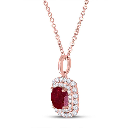 14k Rose Gold Round Ruby Solitaire Pendant 1-3/8 Cttw