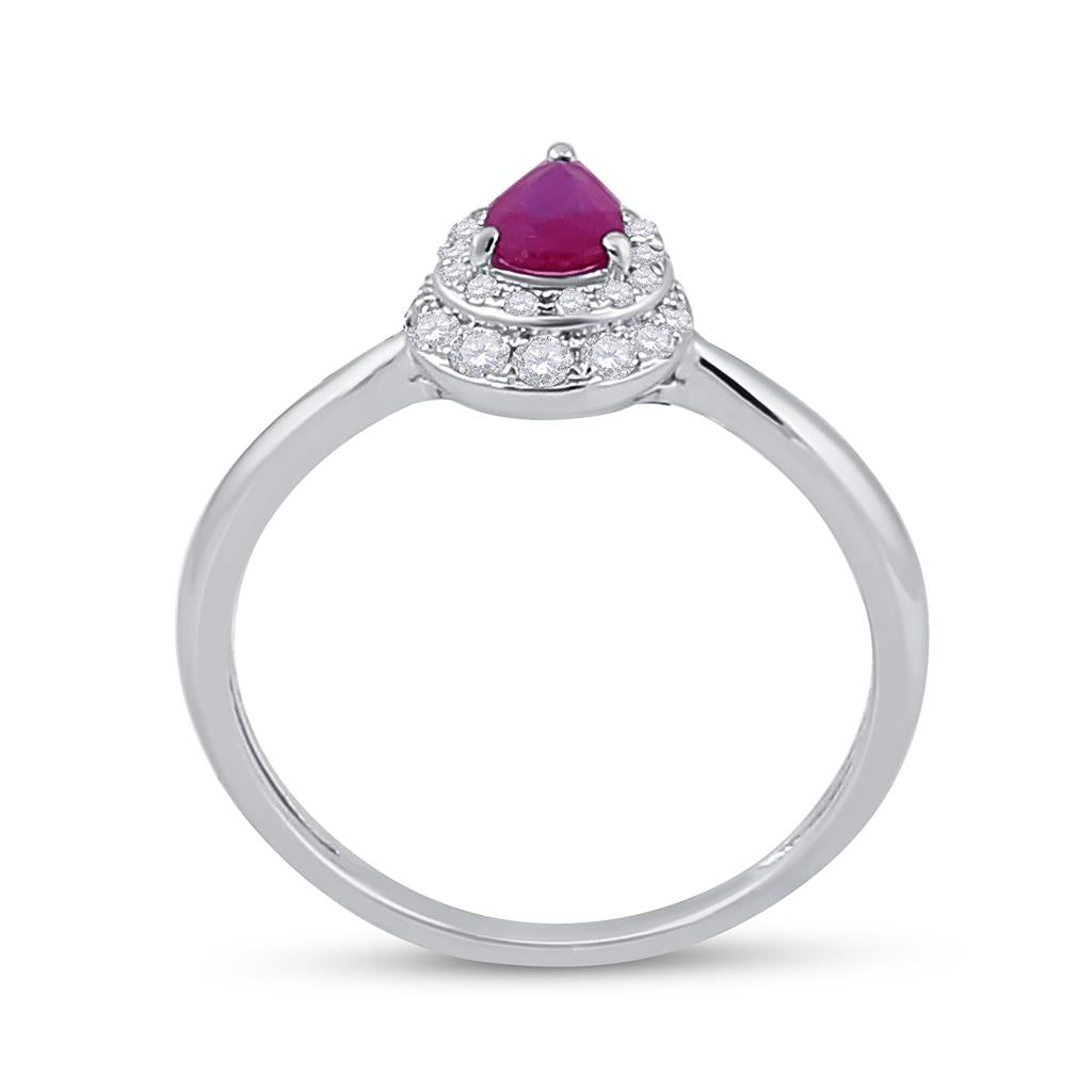 14k White Gold Pear Ruby Diamond Teardrop Halo Solitaire Ring 3/4 Cttw