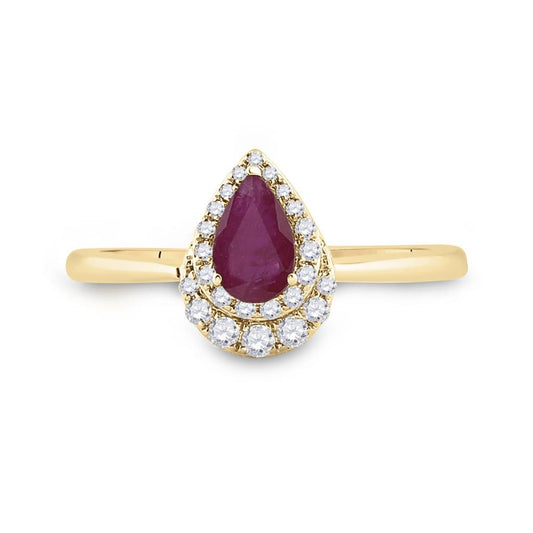 14k Yellow Gold Pear Ruby Diamond Halo Solitaire Ring 3/4 Cttw