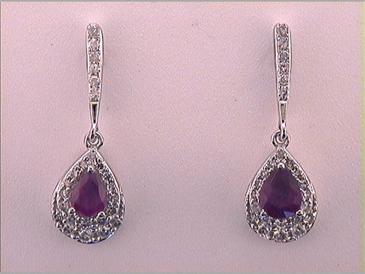 14k White Gold Pear Ruby Teardrop Dangle Earrings 5/8 Cttw