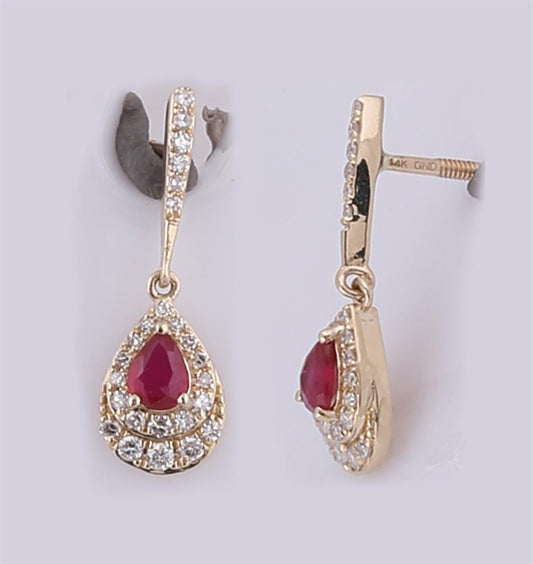 14k Yellow Gold Pear Ruby Teardrop Dangle Earrings 5/8 Cttw