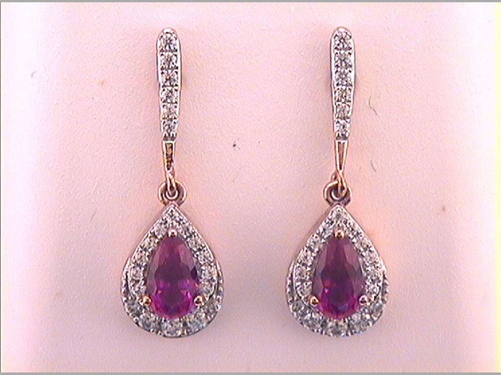 14k Rose Gold Pear Ruby Teardrop Dangle Earrings 5/8 Cttw