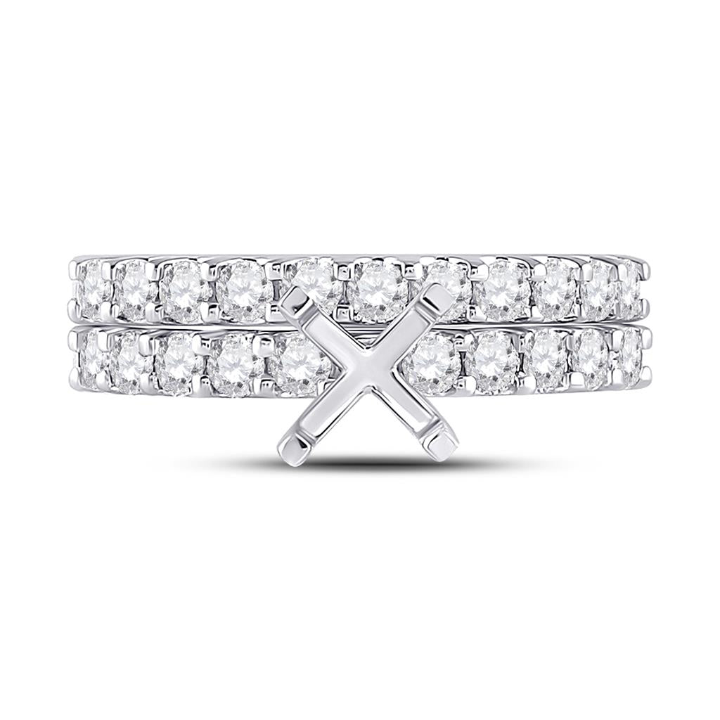 18k White Gold Round Diamond 1 Ct Princess Center Bridal Semi-Mount Set 1 Cttw