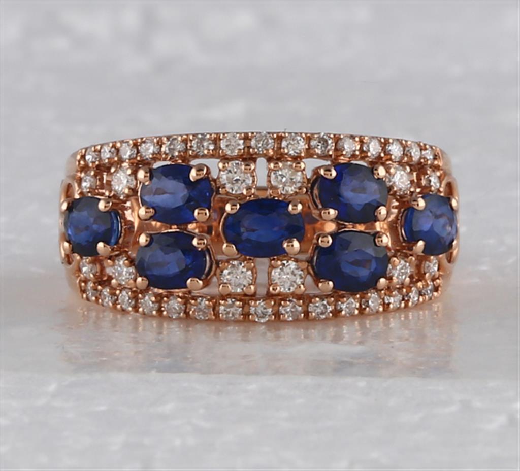 14k Rose Gold Oval Blue Sapphire Diamond Band Ring 1-7/8 Cttw