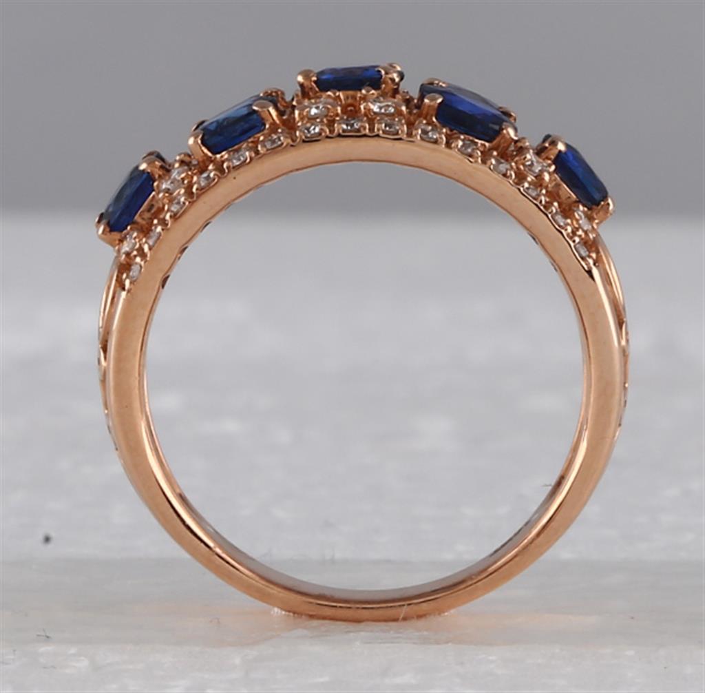 14k Rose Gold Oval Blue Sapphire Diamond Band Ring 1-7/8 Cttw