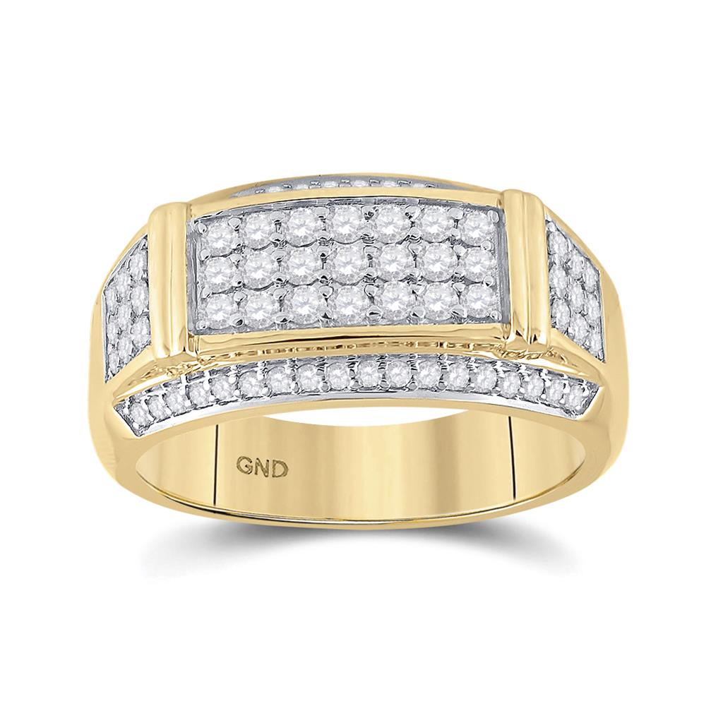 10k Yellow Gold Round Diamond Rectangle Band Ring 1 Cttw