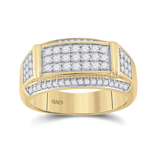 10k Yellow Gold Round Diamond Rectangle Band Ring 1 Cttw