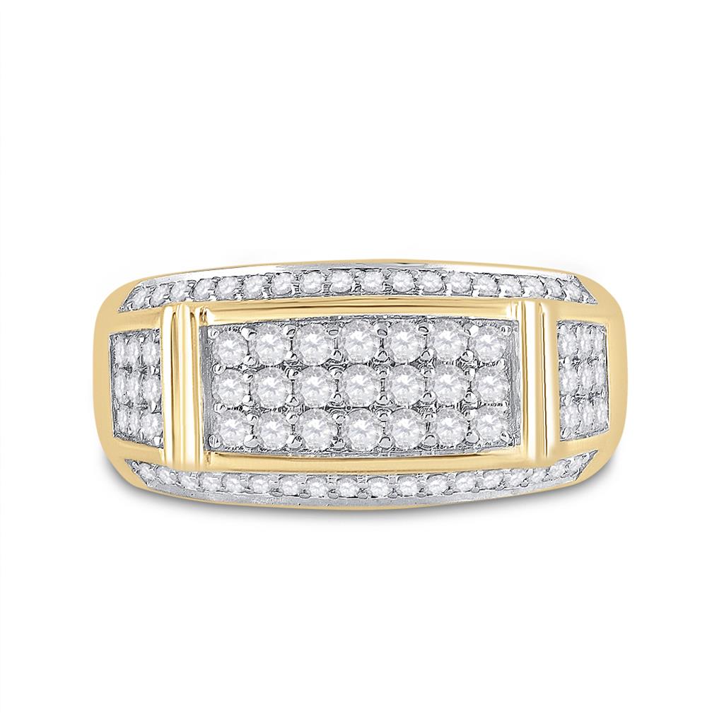 10k Yellow Gold Round Diamond Rectangle Band Ring 1 Cttw