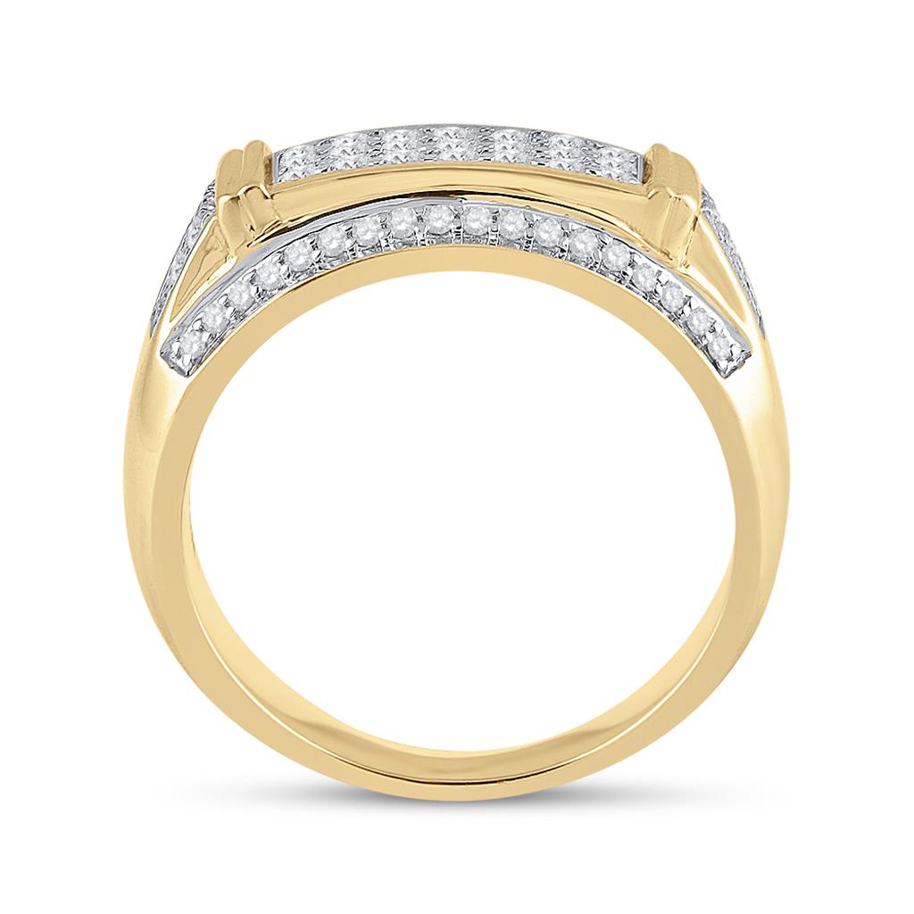 10k Yellow Gold Round Diamond Rectangle Band Ring 1 Cttw