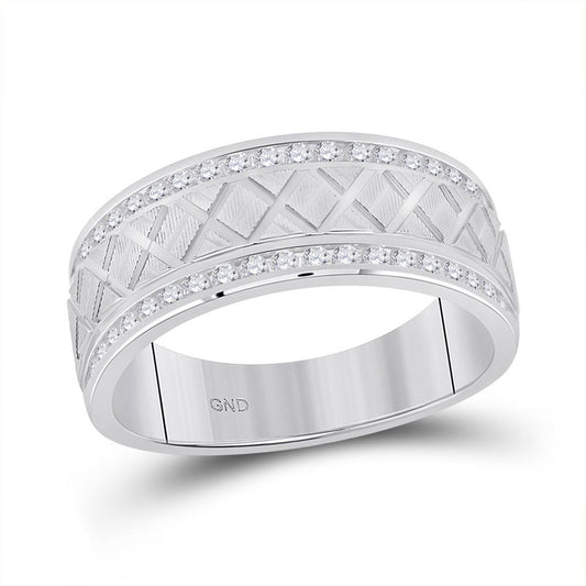 14k White Gold Round Diamond Wedding Crosshatch Band Ring 1/2 Cttw