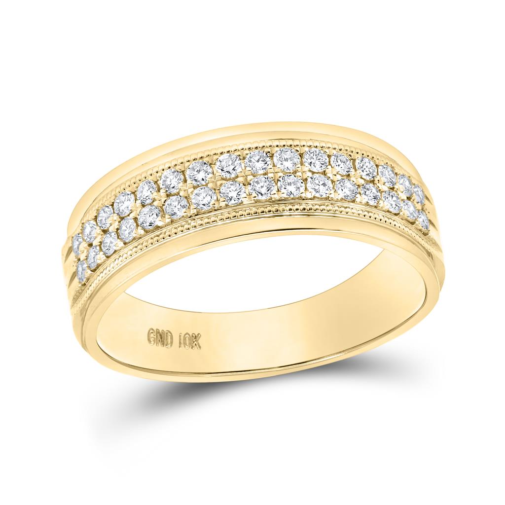 10k Yellow Gold Round Diamond Wedding Machine Set Band 1/2 Ctw