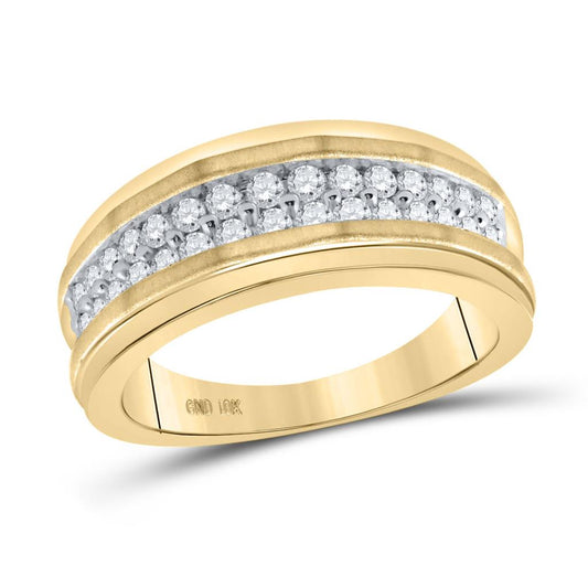 10k Yellow Gold Round Diamond Wedding Double Row Band Ring 3/4 Cttw