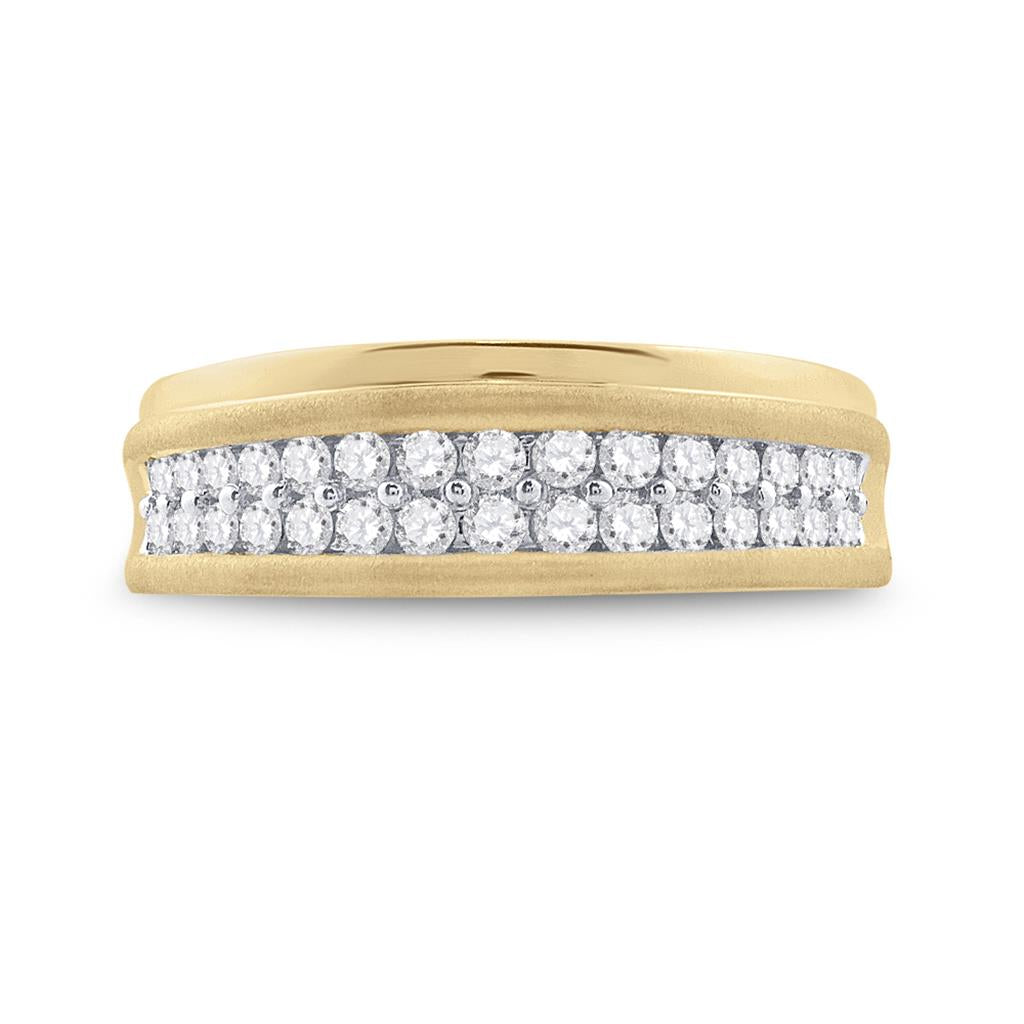 10k Yellow Gold Round Diamond Wedding Double Row Band Ring 3/4 Cttw