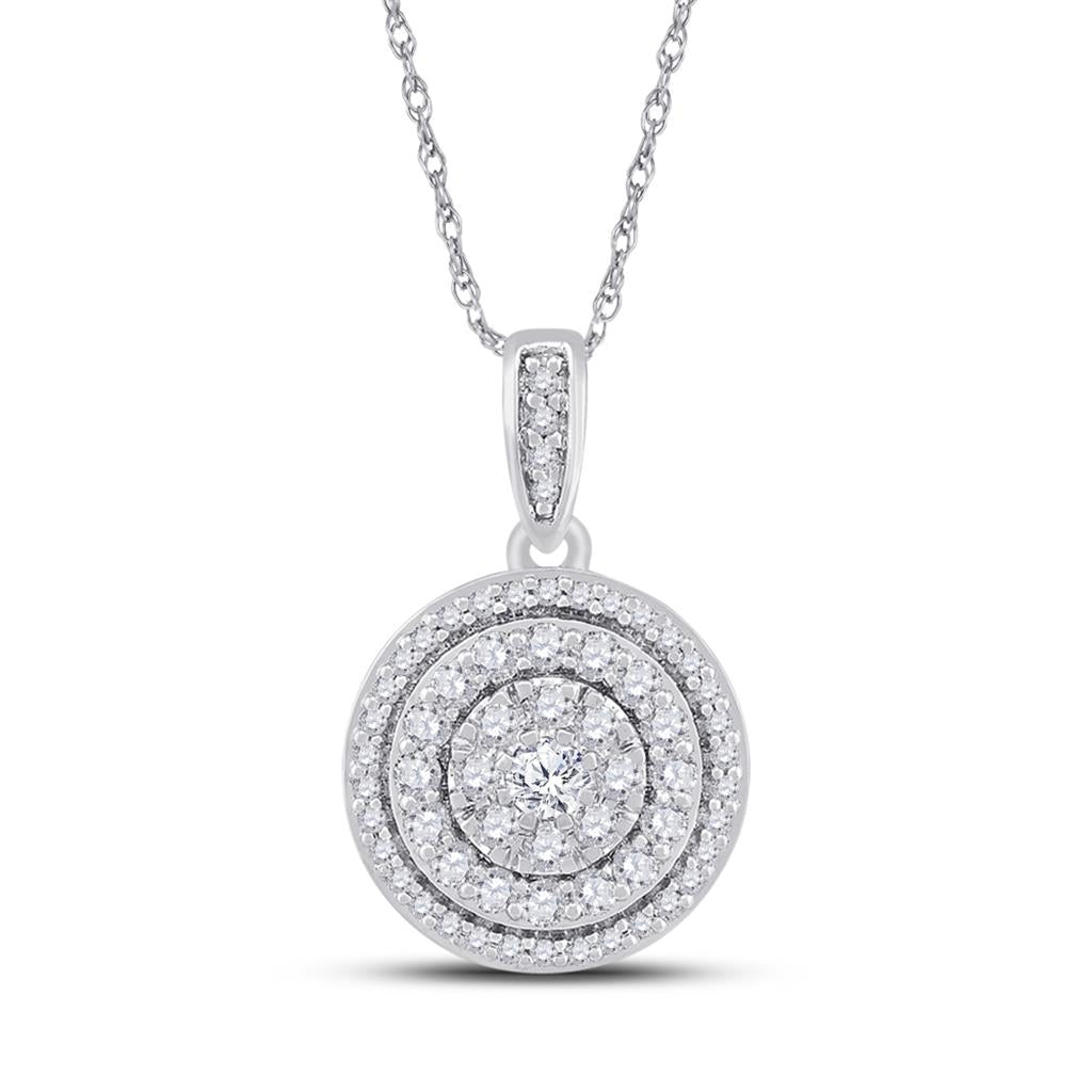 14k White Gold Round Diamond Circle Cluster Pendant 1/2 Cttw