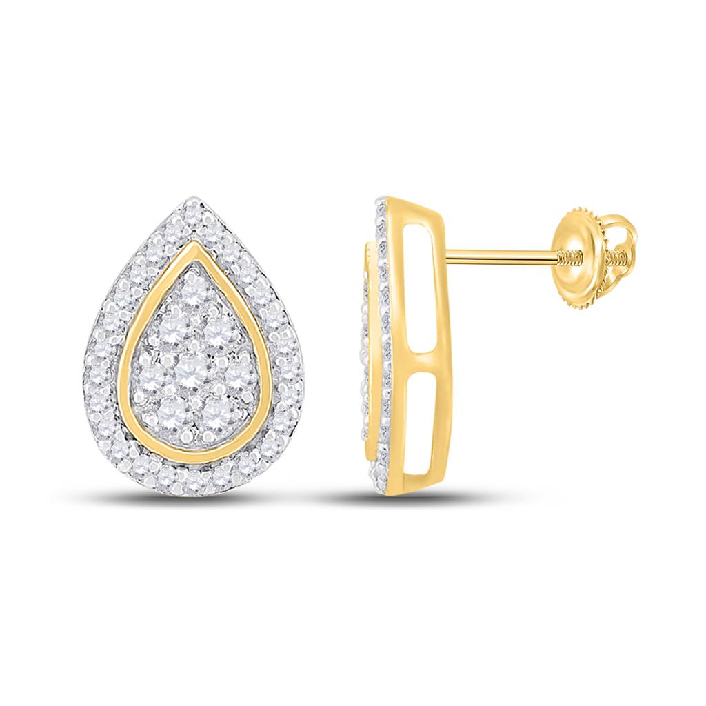 10k Yellow Gold Round Diamond Teardrop Earrings 1/3 Cttw