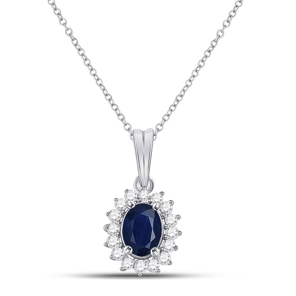 14k White Gold Oval Blue Sapphire Solitaire Pendant 1-1/5 Cttw