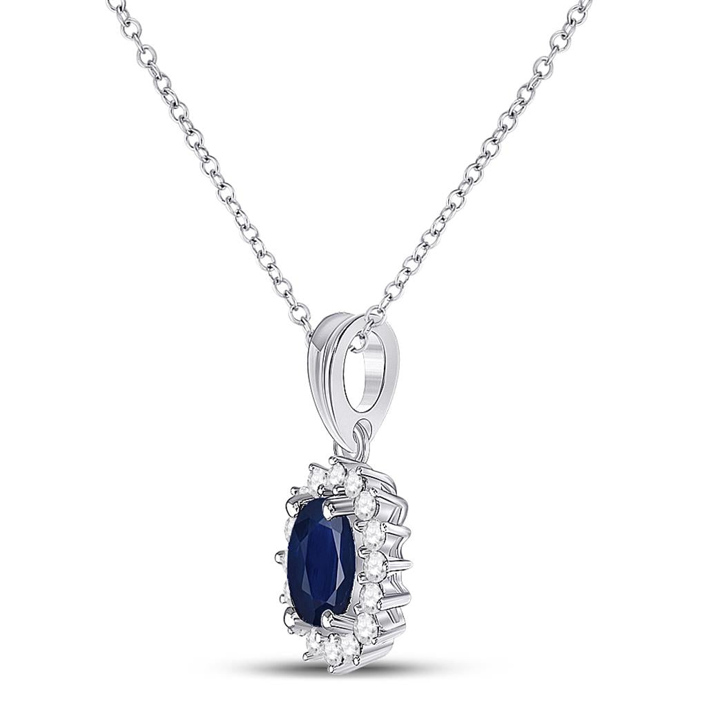 14k White Gold Oval Blue Sapphire Solitaire Pendant 1-1/5 Cttw