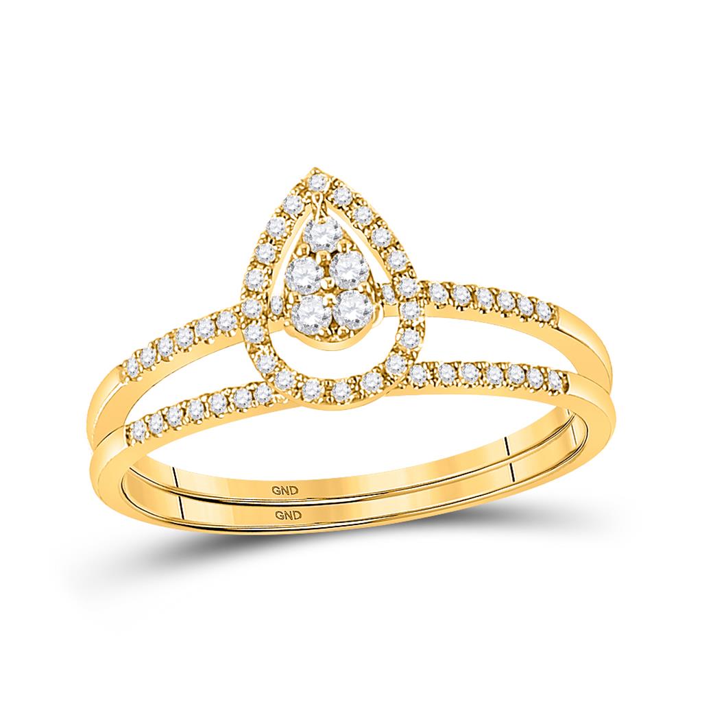 14k Yellow Gold Round Diamond Bridal Wedding Ring Set 1/5 Cttw