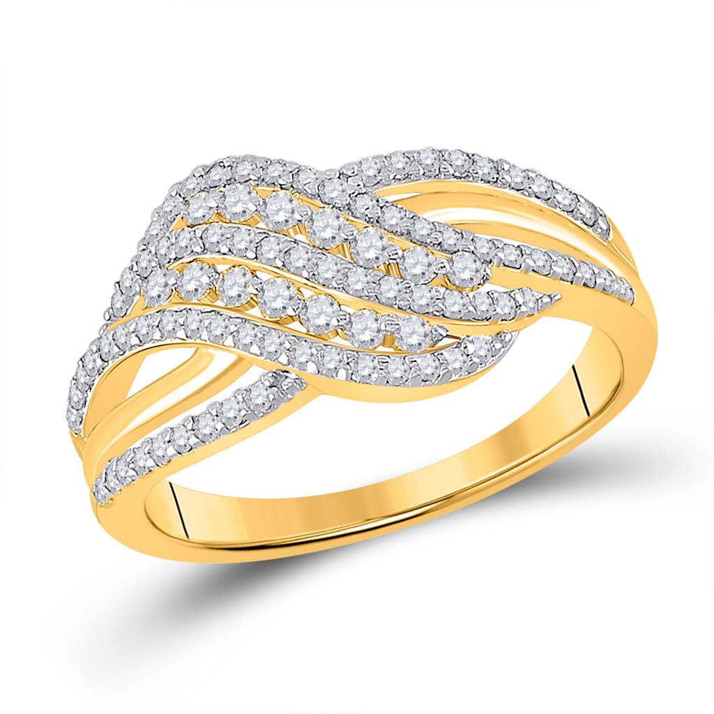 10k Yellow Gold Round Diamond Crossover Fashion Ring 1/2 Ctw